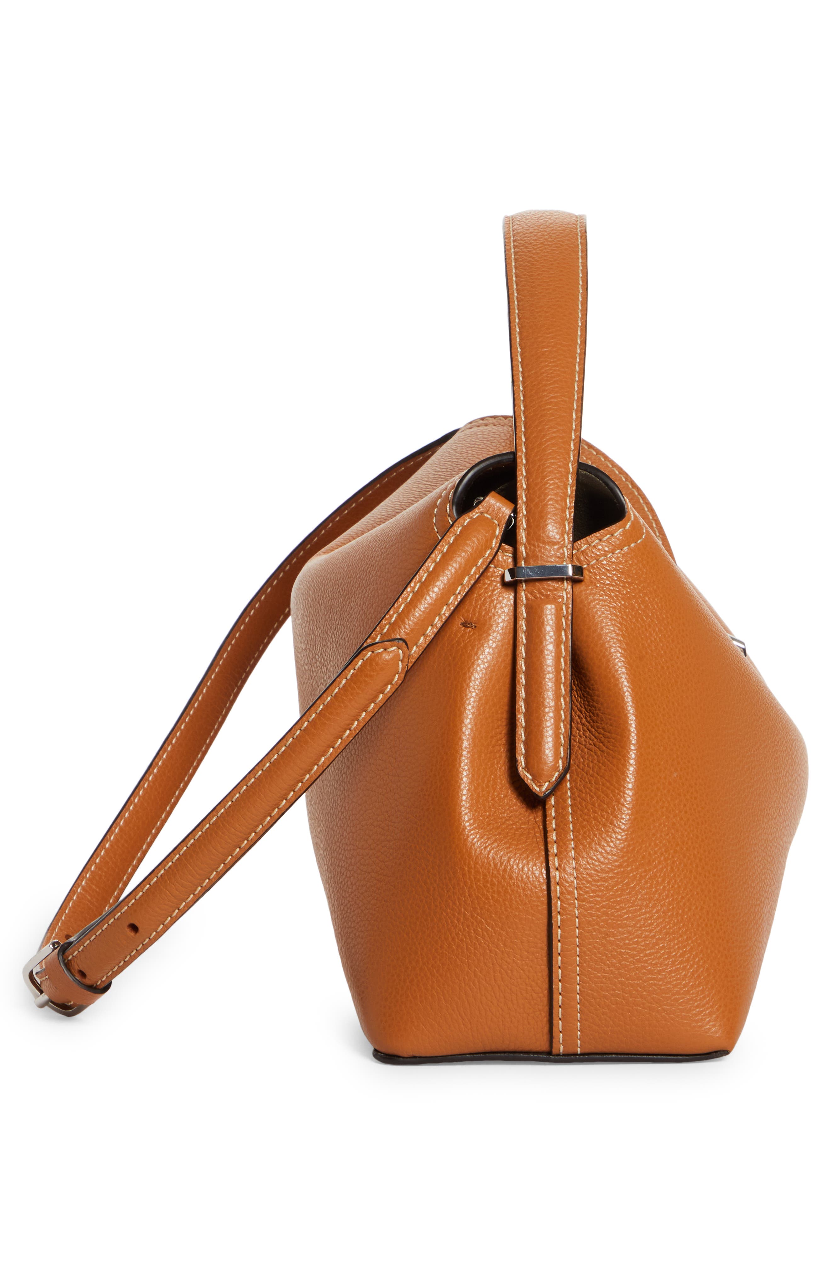T-Lock Grained Leather Top Handle Bag, Alternate, color, TAN