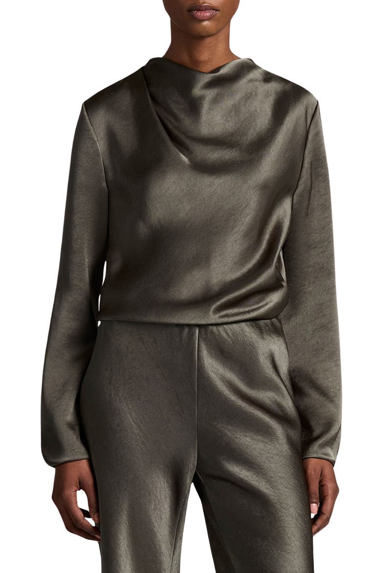 Draped Cowl Neck Long Sleeve Top, Main, color, DUSTY OLIVE