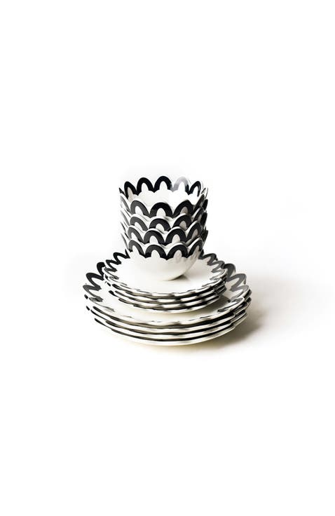 Black Arabesque Scallop Dinnerware 12 Piece Set