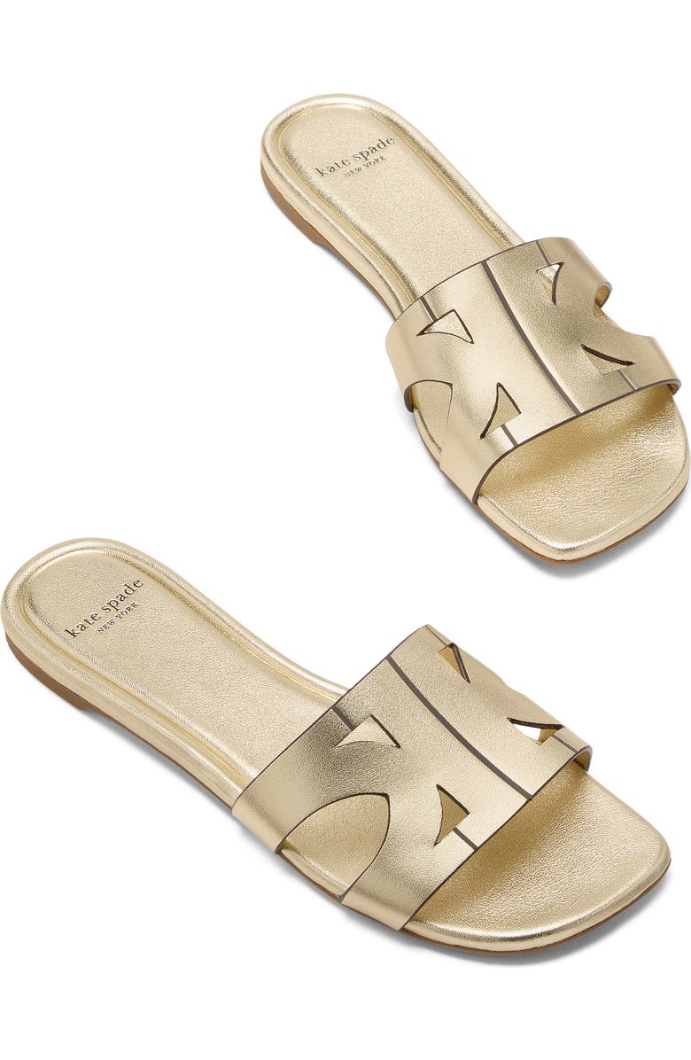 Kate Spade New York duo smooth leather slide sandal, Alternate, color, Pale Gold