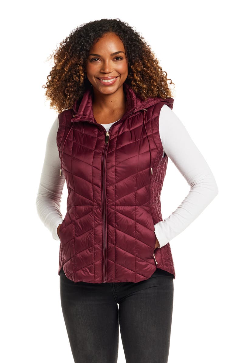 Gallery Quilted Water Resistant Vest with Removable Hood, Alternate, color, Burgundy