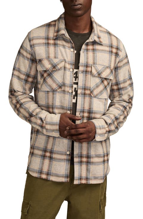 Soft Knit Jersey Plaid Button-Up Shirt