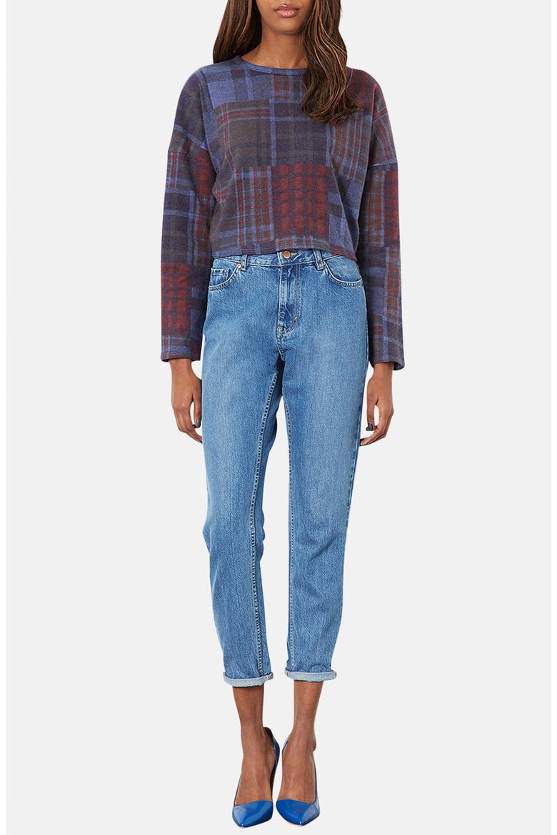 Mixed Plaid Crop Sweater, Alternate, color, NAVY BLUE