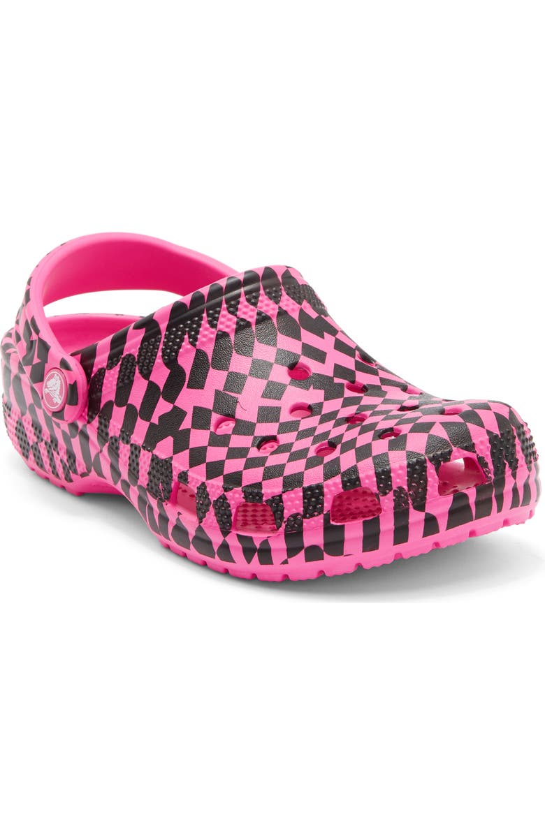 CROCS Classic Warped Checker Clog, Main, color, Pink Crush/ Black