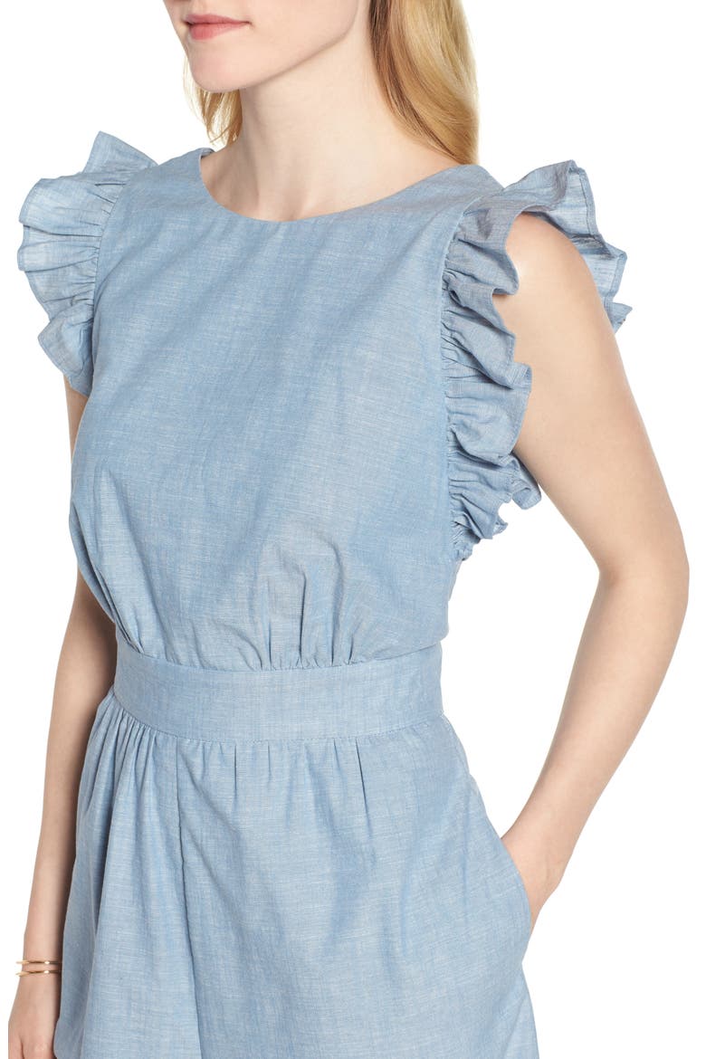 Ruffle Sleeve Crop Jumpsuit, Alternate, color, CHAMBRAY