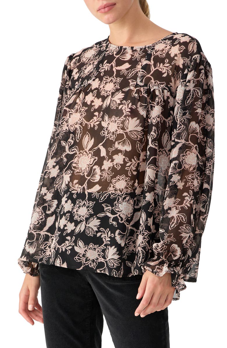 Sanctuary Ruffle Moment Print Chiffon Top, Alternate, color, Midnight I