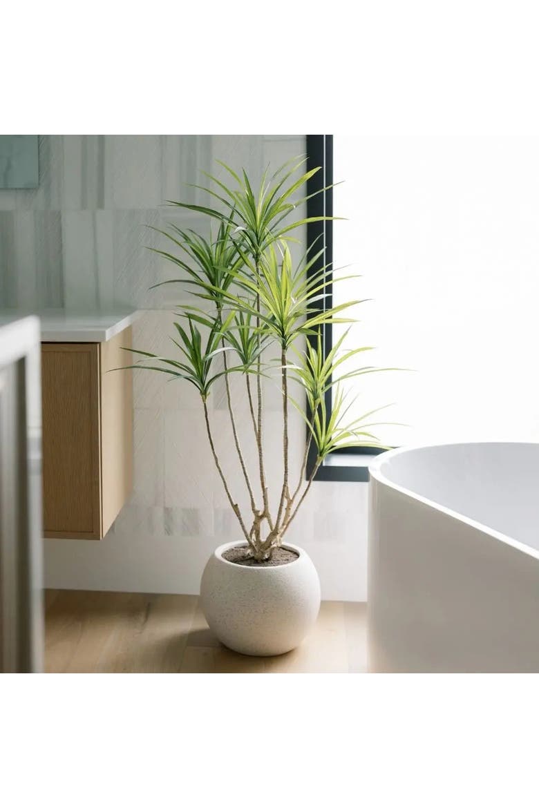4' Artificial Dracaena Tree in Stone-Finish Pot, Alternate, color, Green