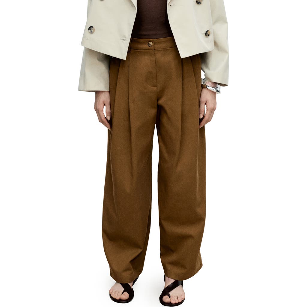 Shop Mango Wide Leg Cotton Blend Pants In Tobacco Brown