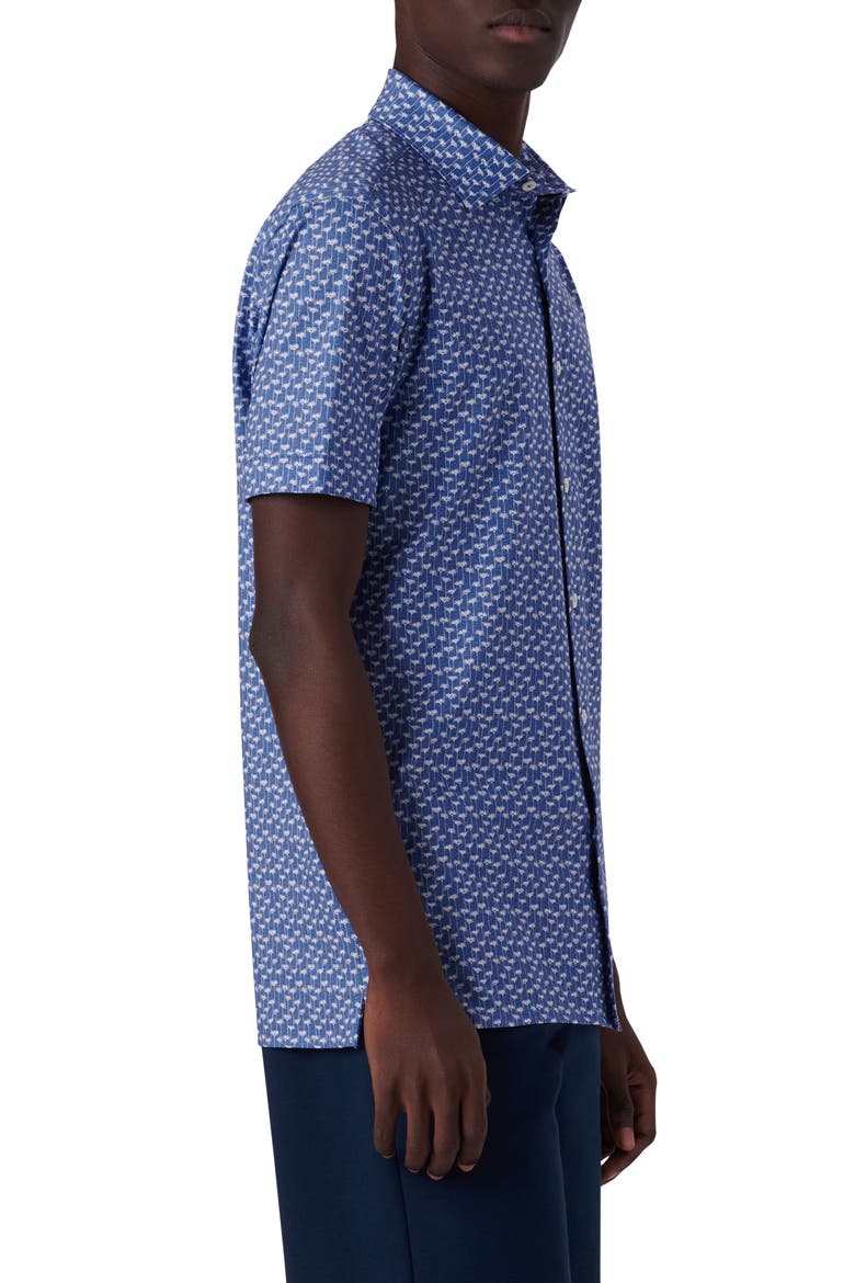 OoohCotton® Floral Print Short Sleeve Button-Up Shirt, Alternate, color, CLASSIC BLUE