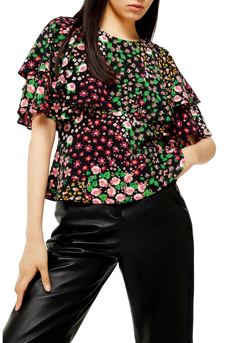 Austin Patch Floral Tea Top, Main, color, BLACK MULTI