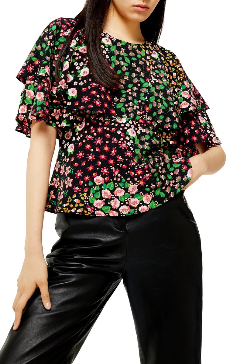 Topshop Austin Patch Floral Tea Top, Main, color, 