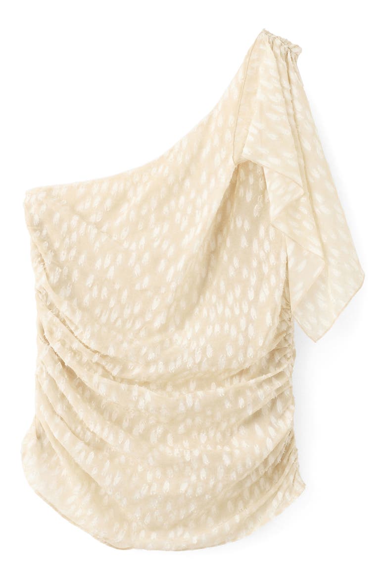 Corinne Dot Jacquard One-Shoulder Top, Alternate, color, LIGHT BEIGE