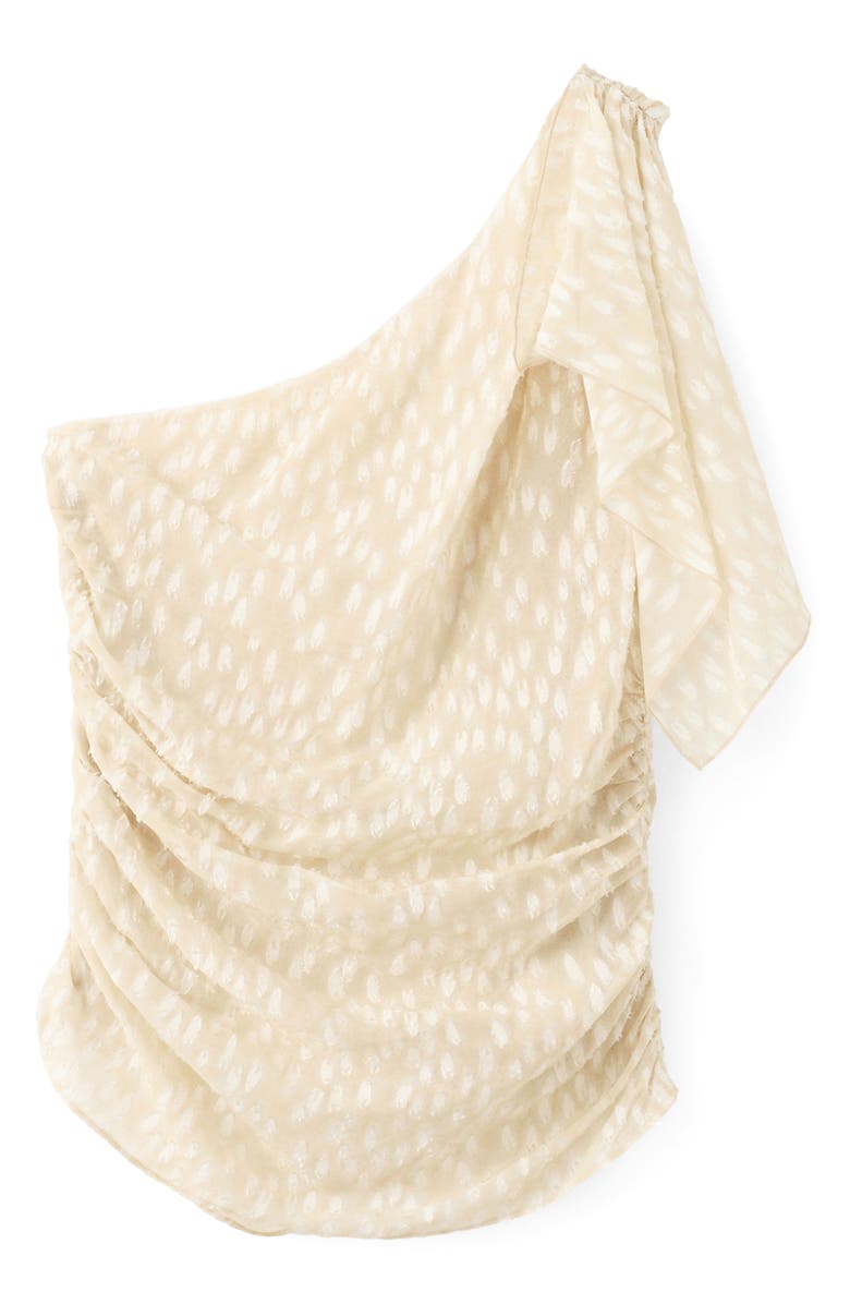 MANGO Corinne Dot Jacquard One-Shoulder Top, Main, color, Ecru