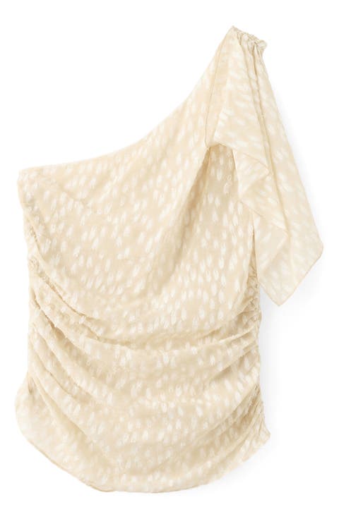 Corinne Dot Jacquard One-Shoulder Top