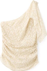 MANGO Corinne Dot Jacquard One-Shoulder Top