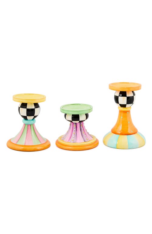 Mackenzie-childs Mackenzie Childs Trick Or Treat Set Of 3 Pillar Candleholders In Multi