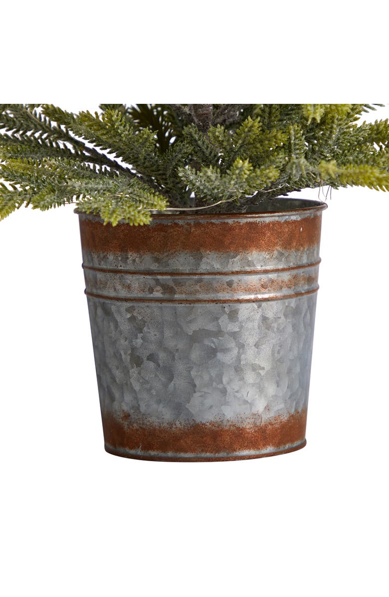 NEARLY NATURAL 26-in Pine Natural Look Artificial Christmas Tree with 35 Warm White Lights in Rustic Metal Planter, Alternate, color, Green
