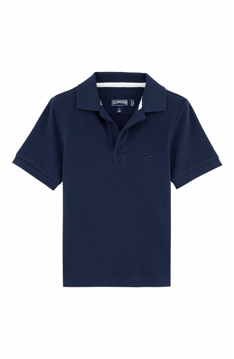 Vilebrequin Kids' Solid Cotton Polo, Main, color, Bleu Marine