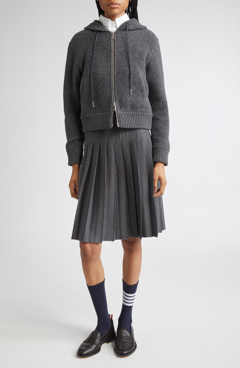 Thom Browne Wool Fleece Full Zip Hoodie, Alternate, color, Charcoal
