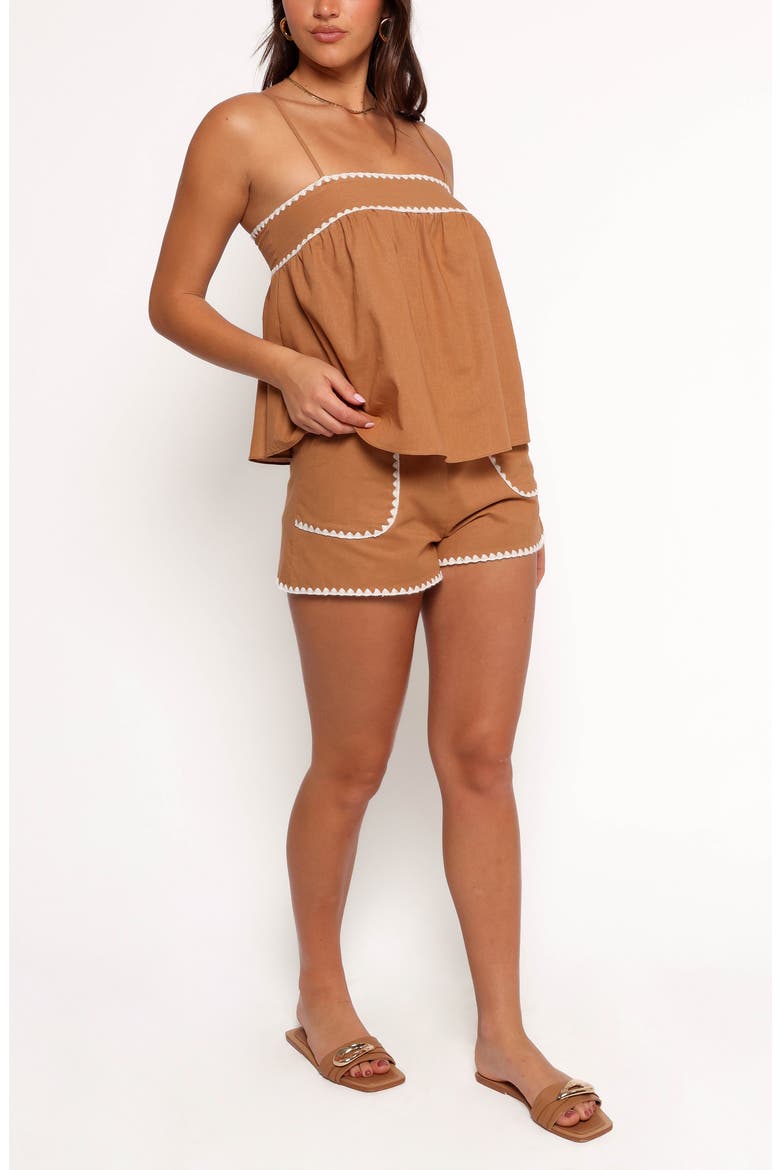 Lila Rickrack Cotton Camisole & Shorts Set, Main, color, TAN WHITE