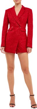 Endless Rose Premium Sequin Tweed Long Sleeve Blazer Minidress