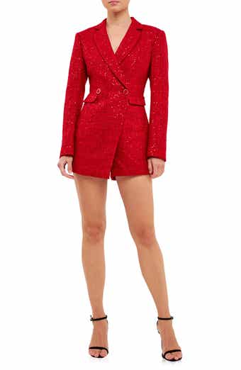 Endless Rose Premium Sequin Tweed Long Sleeve Blazer Minidress