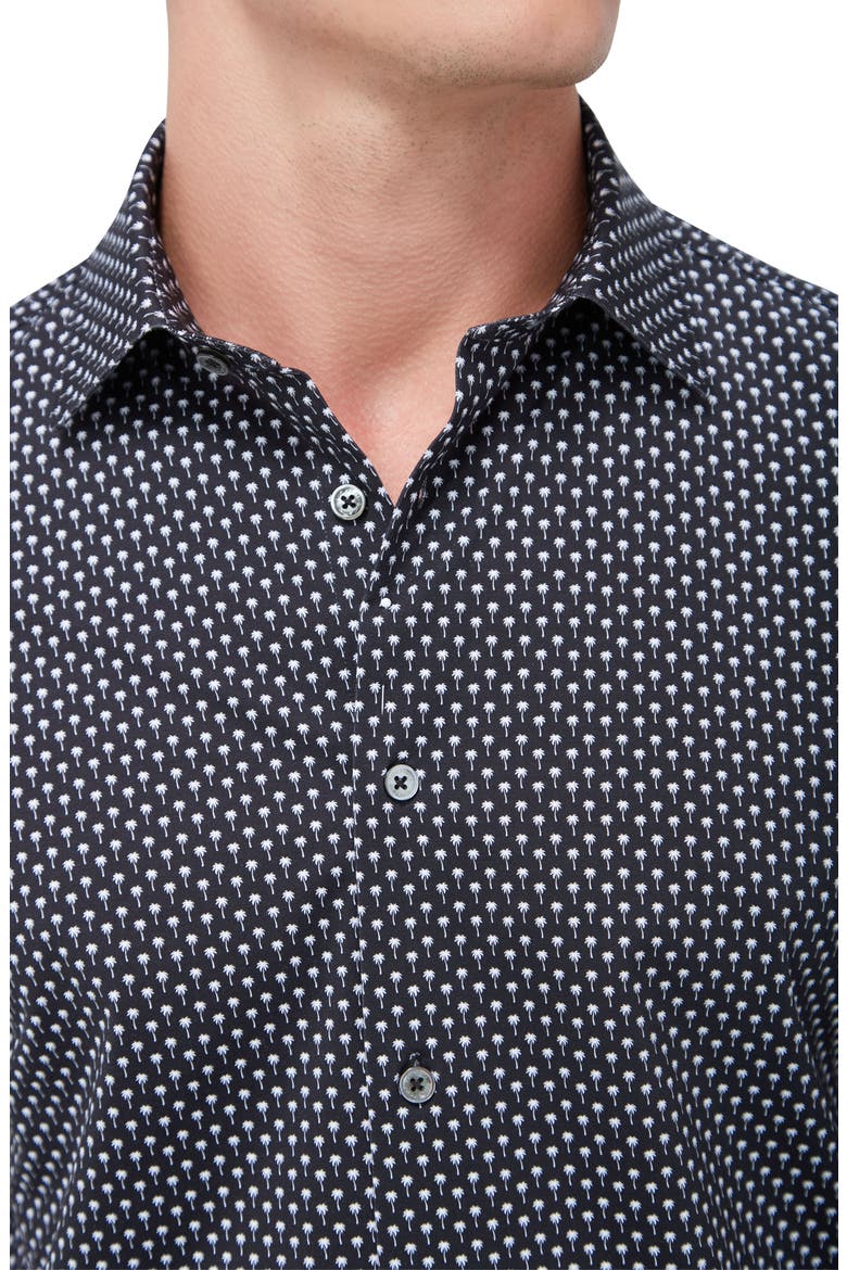 Miles OoohCotton® Palm Print Short Sleeve Button-Up Shirt, Alternate, color, BLACK