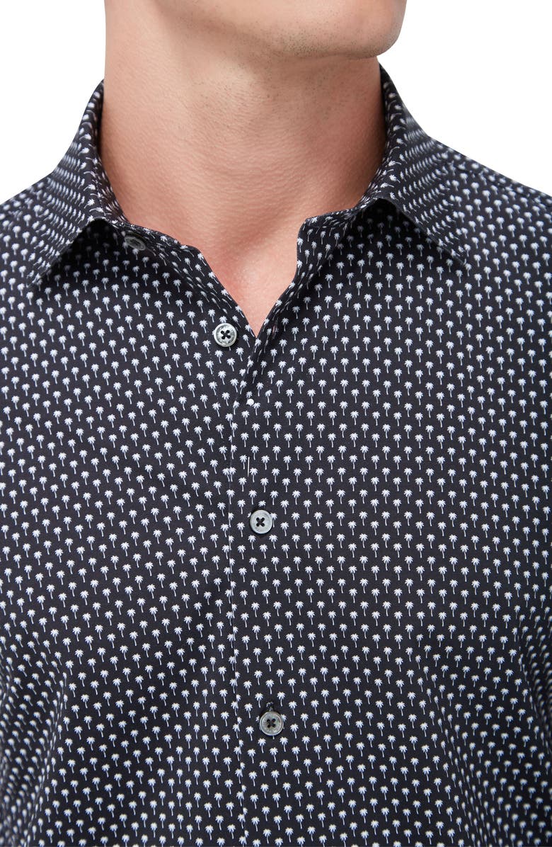 Bugatchi Miles OoohCotton<sup>®</sup> Palm Print Short Sleeve Button-Up Shirt, Alternate, color, 