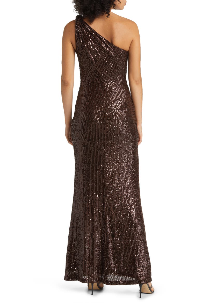 Sequin One-Shoulder Sheath Gown, Alternate, color, CHOCOLATE