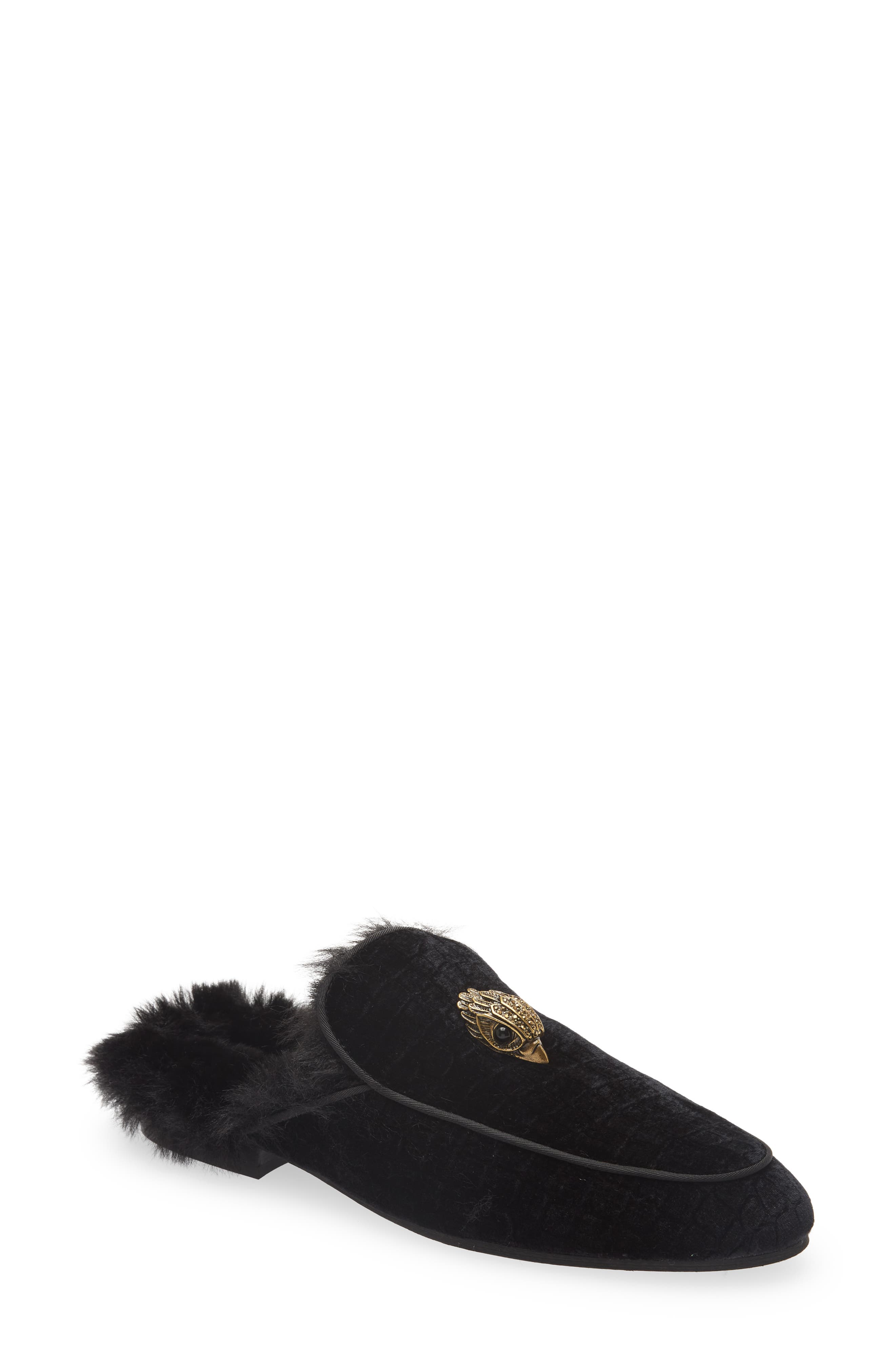 Kurt Geiger London Hugh Velvet & Faux Fur Loafer Mule, Main, color, 