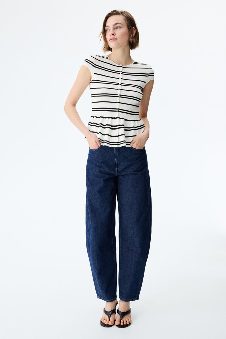 Short-sleeved Peplum Cardigan, Alternate, color, Cream/striped