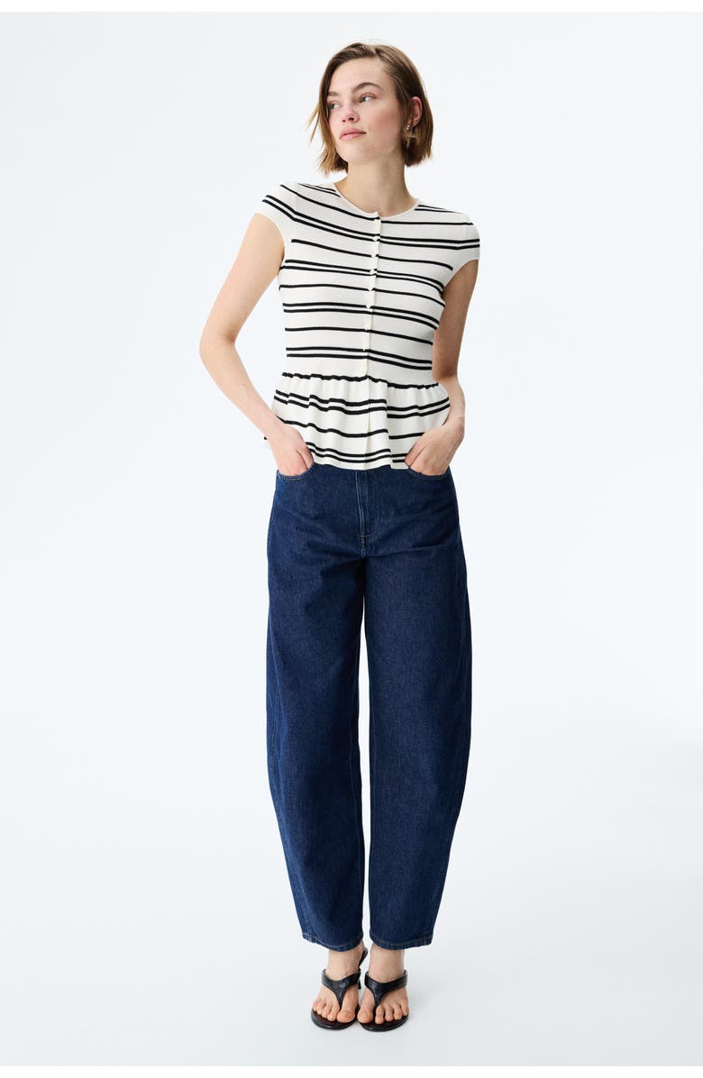 H&M Short-sleeved Peplum Cardigan, Alternate, color, Cream/Striped