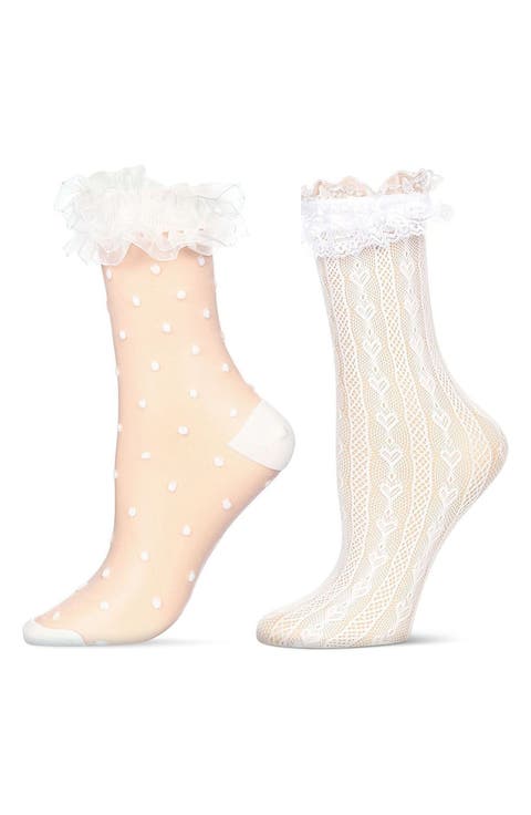 Lace Ruffle Cuff Assorted 2-Pack Ankle Socks