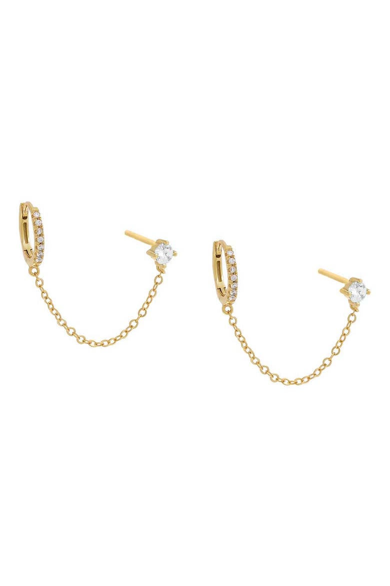 CZ Solitarie Stud X Huggie Chain Earring, Main, color, Gold
