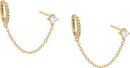 BY ADINA EDEN CZ Solitarie Stud X Huggie Chain Earring