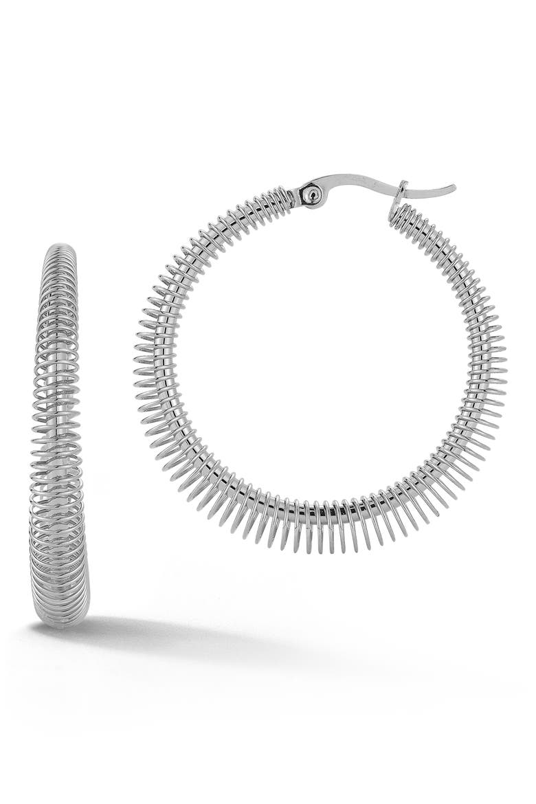 Ribbed Wire Hoop Earrings, Main, color, SILVER