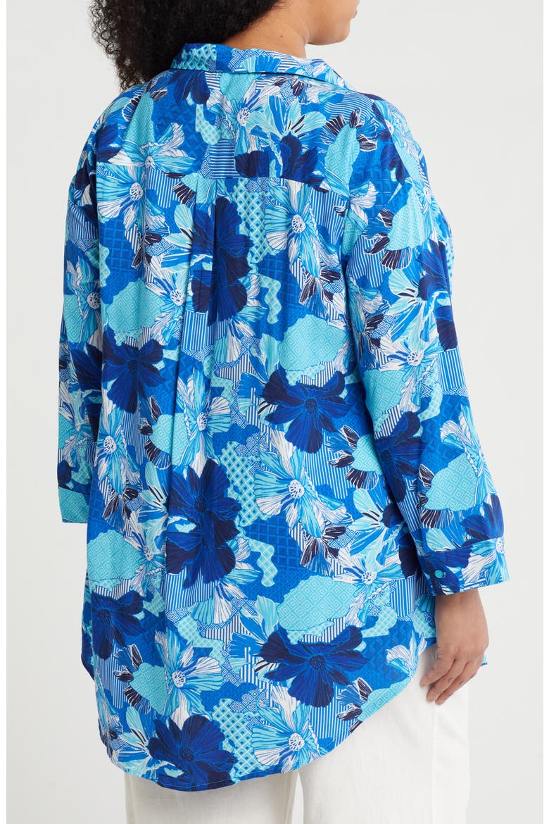 Floral Button-Up Tunic, Alternate, color, BLUE PATCH PRINT