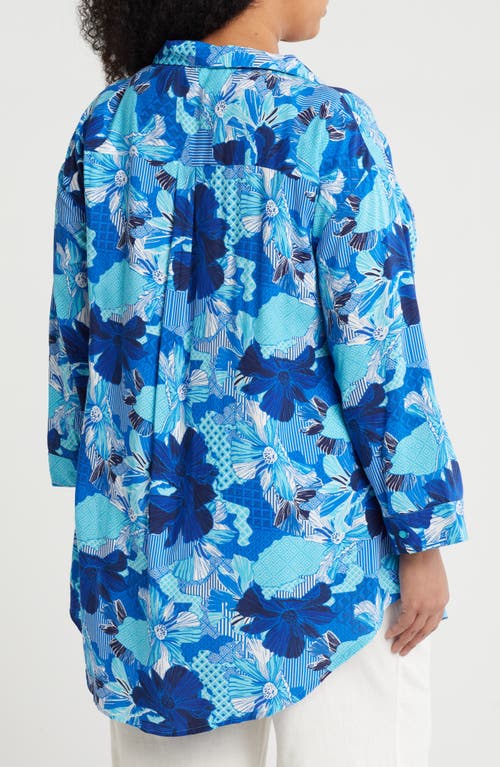 Boho Me Floral Button-up Tunic In Blue Patch Print