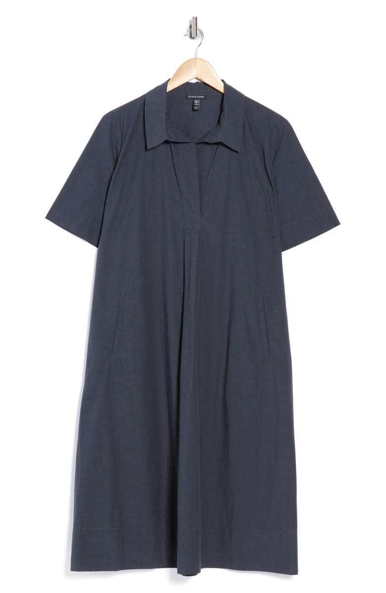 Eileen Fisher Johnny Collar Short Sleeve Organic Cotton Dress, Alternate, color,