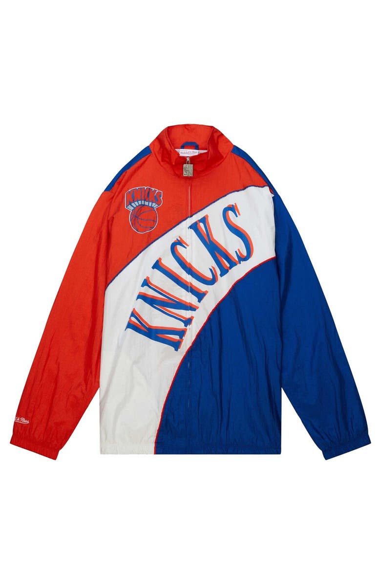 Mitchell & Ness Men's Mitchell & Ness White New York Knicks Hardwood Classics Arched Retro Lined Full-Zip Windbreaker Jacket, Alternate, color,