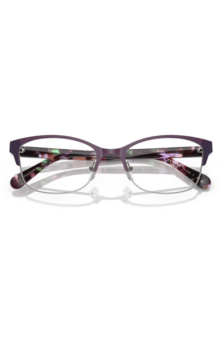 COACH 53mm Rectangular Optical Glasses, Alternate, color, Silver / Amethyst / Demo Lens
