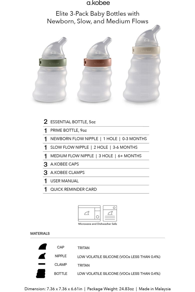Elite 3-Pack Baby Bottles, Alternate, color, MULTI