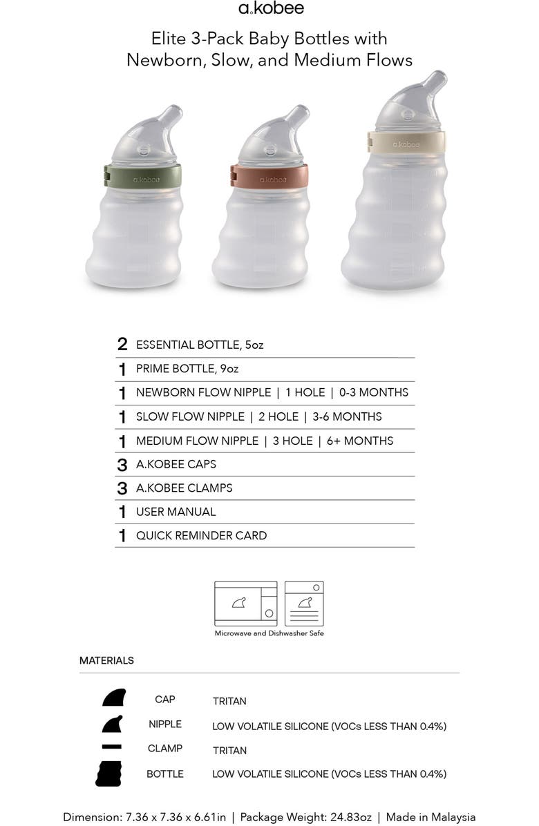 a.kobee Elite 3-Pack Baby Bottles, Alternate, color, Multi