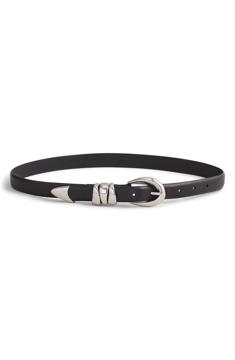 Madewell Chunky Metal Leather Belt, Main, color, True Black/ Silver