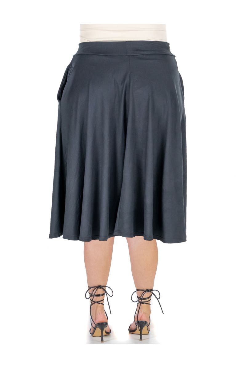 24seven Comfort Apparel Elastic Waist Pleated Pocket Midi Skirt, Alternate, color, Black