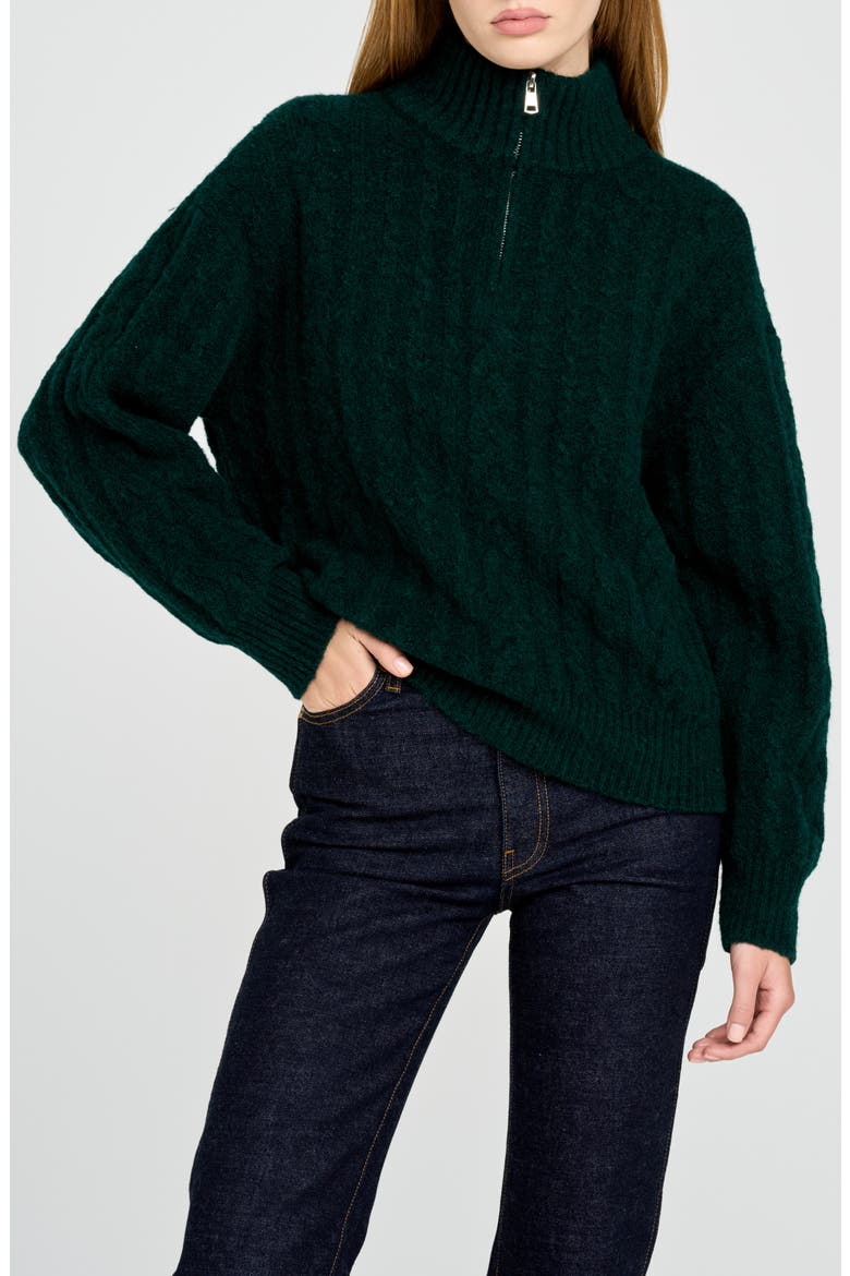West Half Zip Cable Knit Sweater, Alternate, color, PINE GREEN