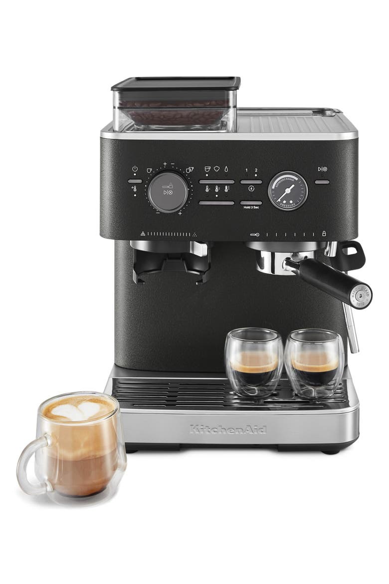Semi Automatic Espresso Machine with Burr Grinder, Main, color, Cast Iron Black