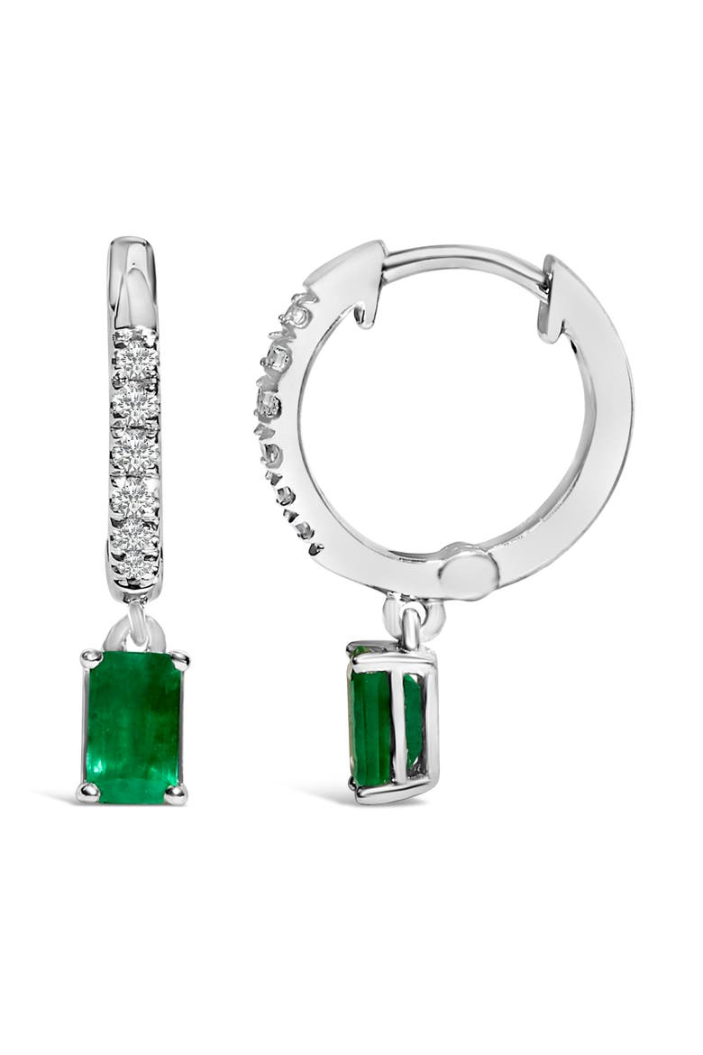 10K White Gold Oval Green Emerald and 1/8 Ct Diamond Drop Earrings, Alternate, color, White