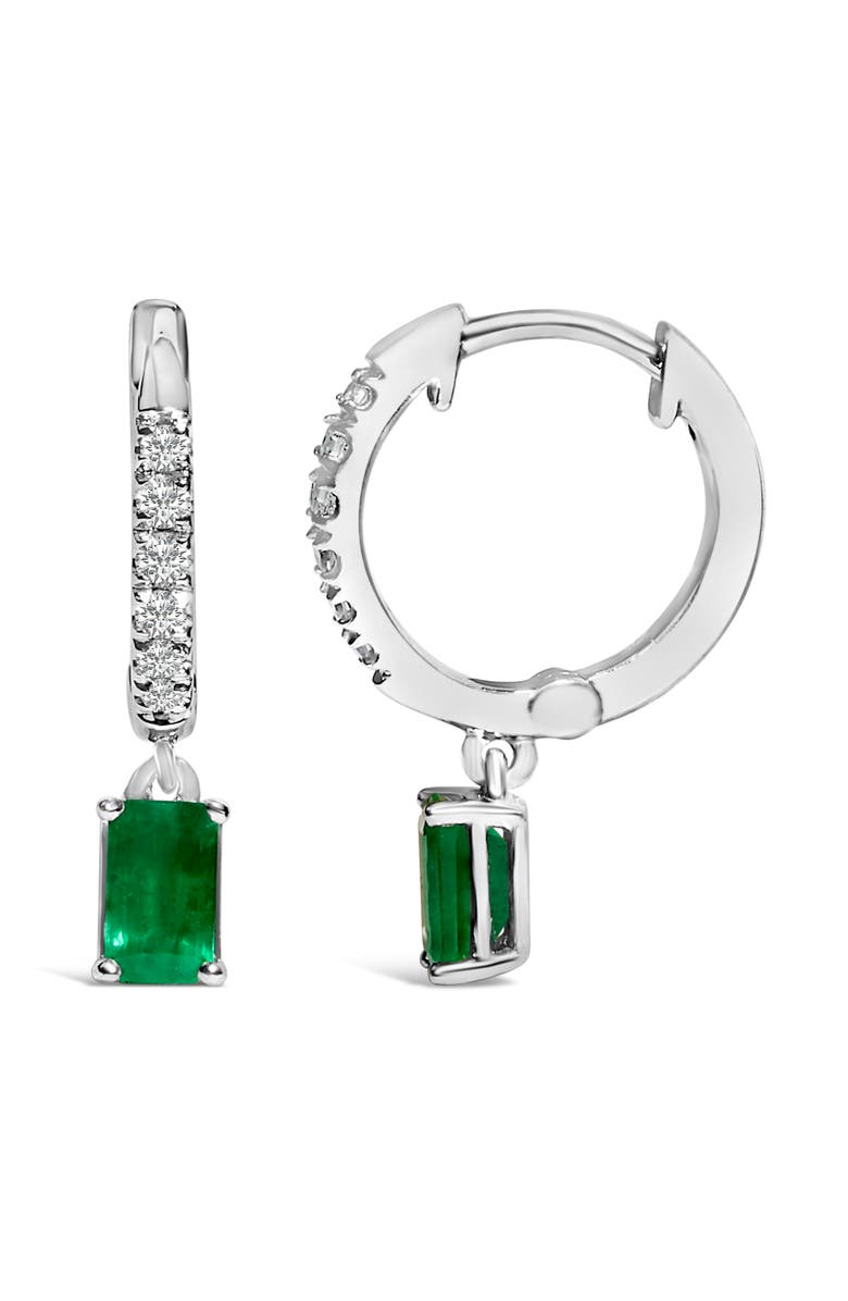 Haus of Brilliance 10K White Gold Oval Green Emerald and 1/8 Ct Diamond Drop Earrings, Alternate, color, White