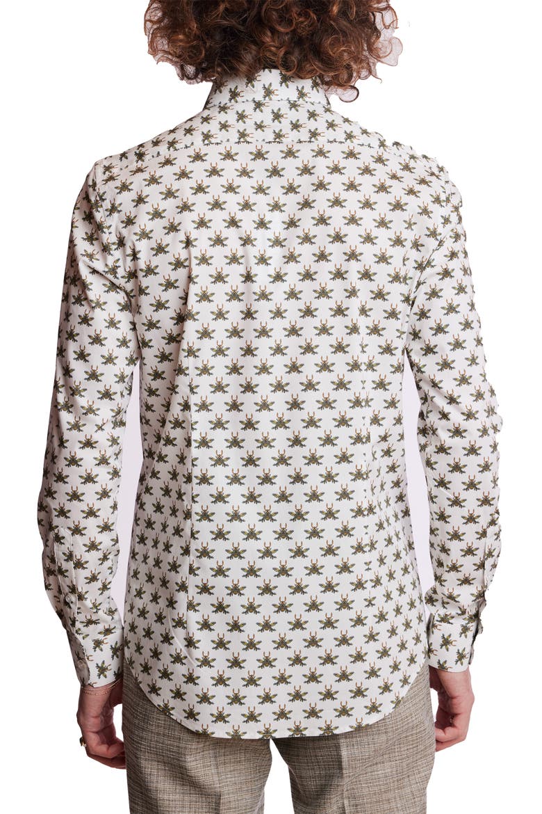 Brian Beetle Print Stretch Cotton Dress Shirt, Alternate, color, WHITE BEES